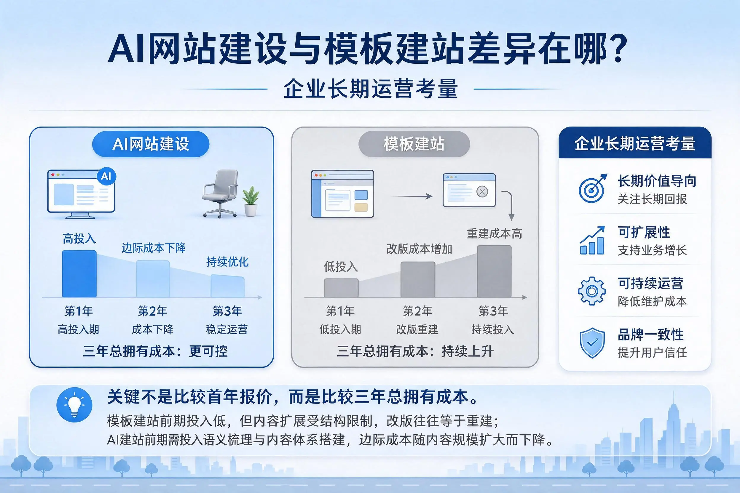 AI网站建设与模板建站差异在哪？北京企业长期运营考量